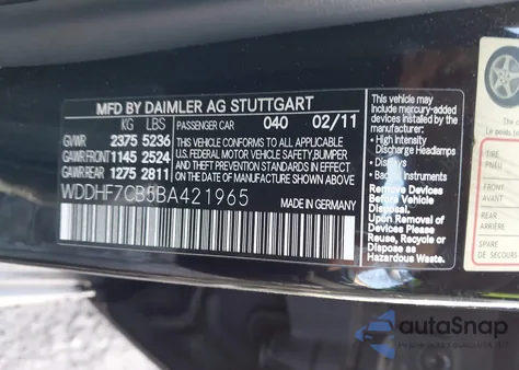 2011 Mercedes-Benz E 550 из США, поврежденный, VIN WDDHF7CB5BA421965